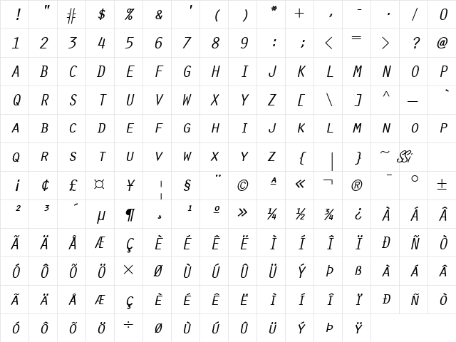Scribe SSi Italic Small Caps font glyphpreview