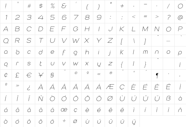 CabourgLight Oblique Regular font glyphpreview