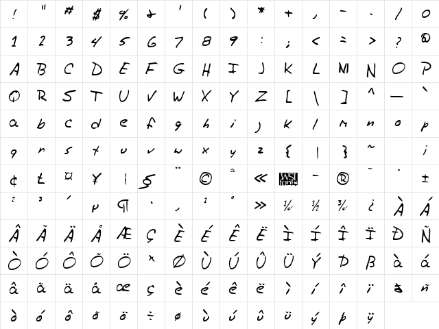 TrasksHand Regular font glyphpreview