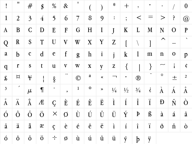 Apple Garamond Regular font glyphpreview