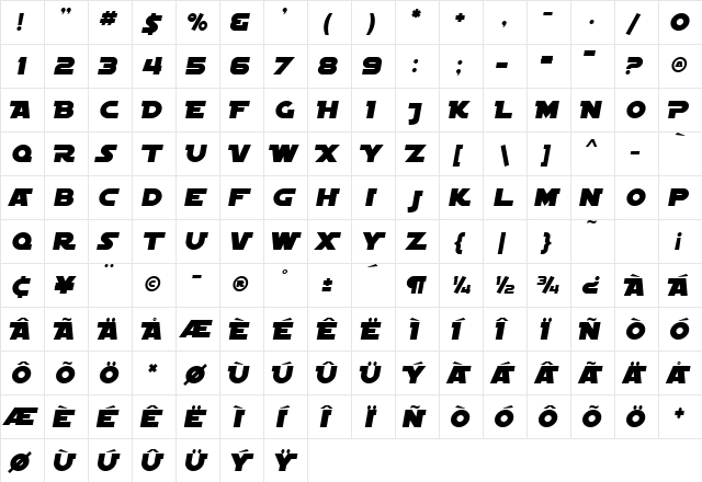 SF Distant Galaxy Alternate Italic font glyphpreview