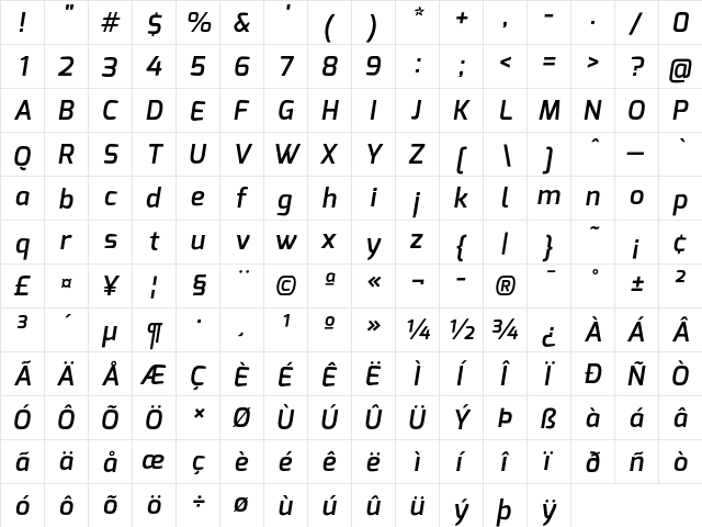 Exo Demi Bold Italic font glyphpreview