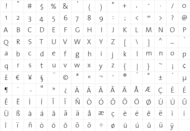 TheSans ExtraLight font glyphpreview