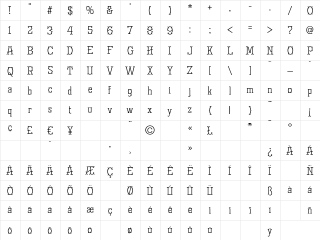 Trixie Normal font glyphpreview