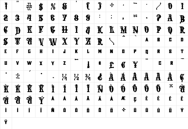 Rough Riders Fill Regular font glyphpreview