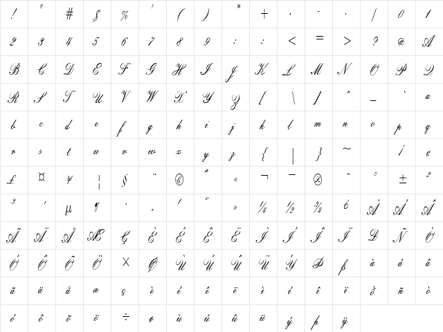 EmpireScriptCondensed Regular font glyphpreview
