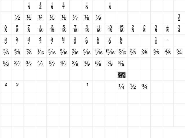 FractionsSans Regular font glyphpreview