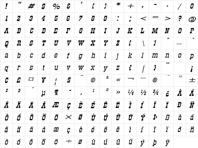 StagecoachExtended Italic font glyphpreview