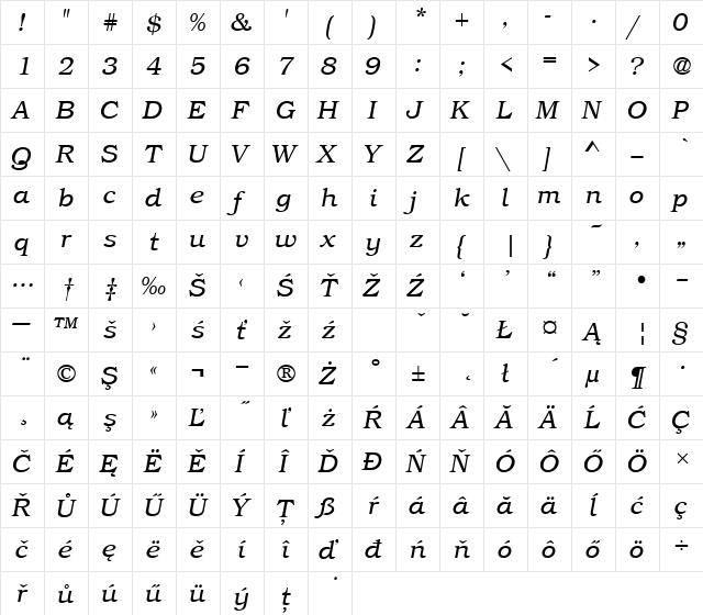 BookmItcTEELig Italic font glyphpreview