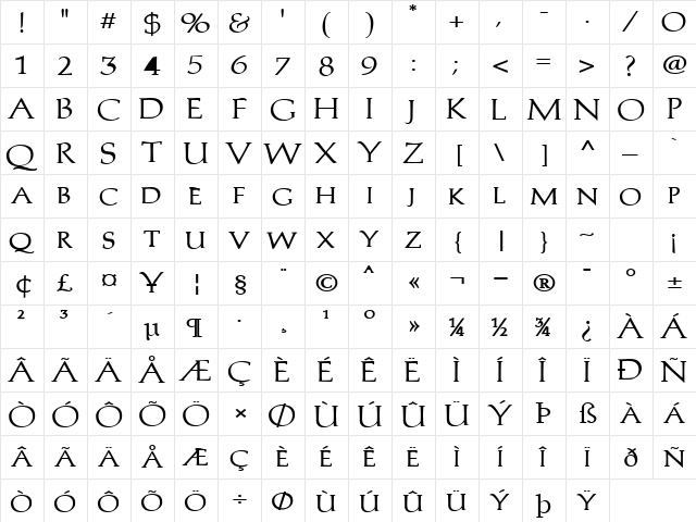 Trajan'sCapsExtended Bold font glyphpreview