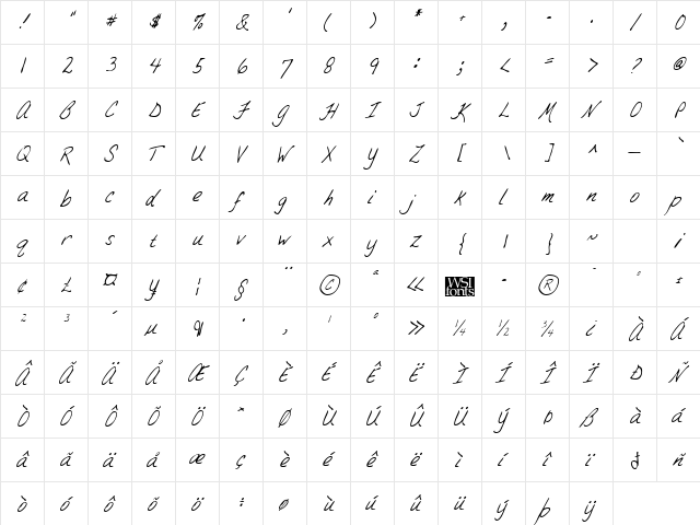 BrandysHand Italic font glyphpreview