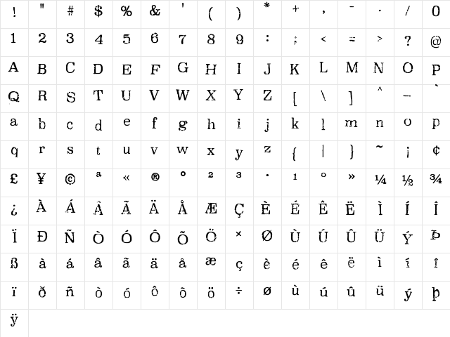 Oxeran Regular font glyphpreview