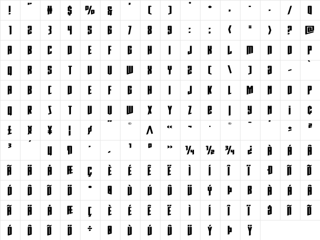 Rhinoclops Xtra-Expanded Regular font glyphpreview