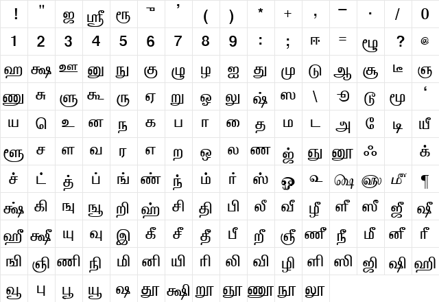 VANAVIL-Avvaiyar Normal font glyphpreview