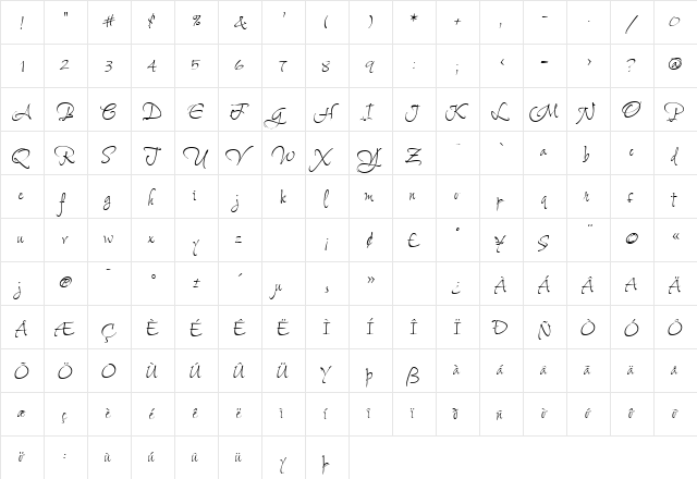 Shalimar Swash ROB Regular font glyphpreview