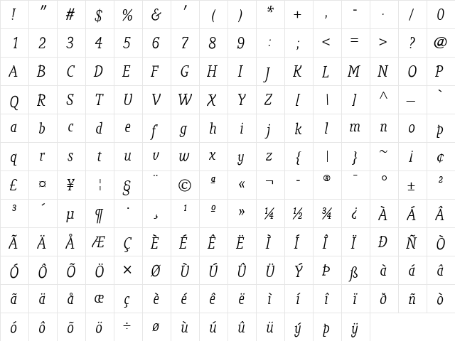 Poseidon Italic font glyphpreview