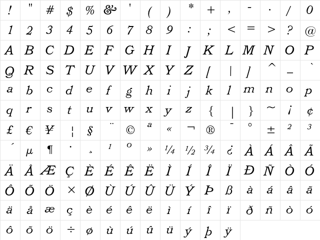 Bookman Italic Headline font glyphpreview