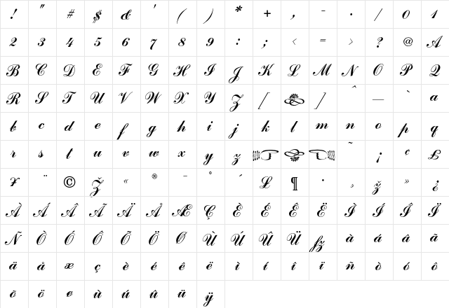 CommercialScript Regular font glyphpreview