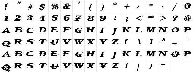 VTCBelialsBladeItalic Italic font glyphpreview