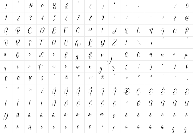 Amiela Regular font glyphpreview