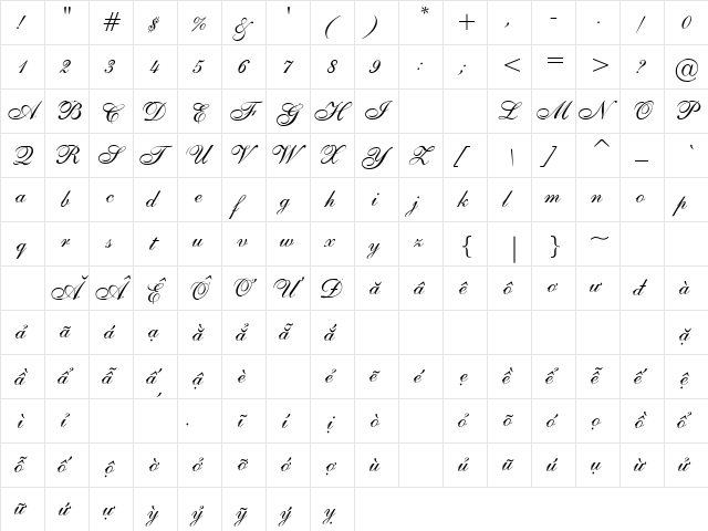 .VnShelley Allegro Regular font glyphpreview