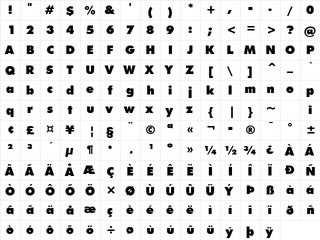 Futuri Bold Extra Bold Bold font glyphpreview