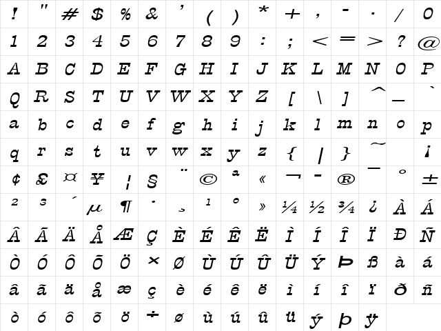 Circus-Extended Italic font glyphpreview