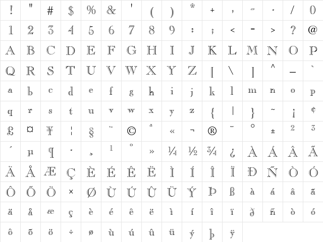 Caslon Open Face Regular font glyphpreview