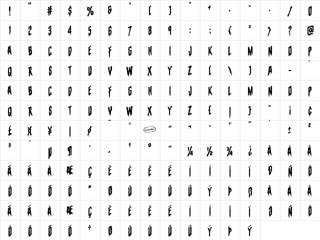 Eva Fangoria Warped Regular font glyphpreview