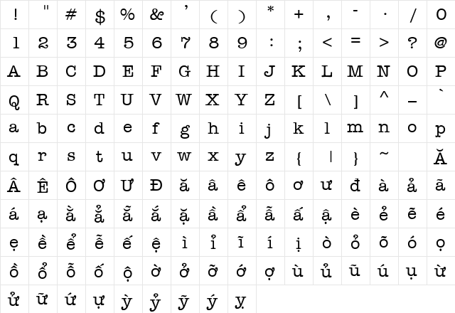 .VnMemorandum Regular font glyphpreview