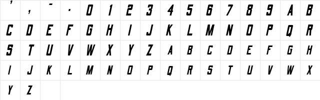 QuarterbackCondensed Oblique font glyphpreview