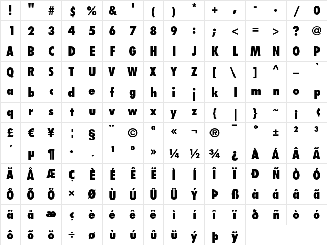 Futura LT Condensed Extra Bold font glyphpreview