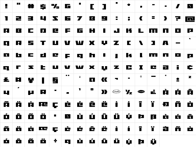 Turbo Charge Regular font glyphpreview