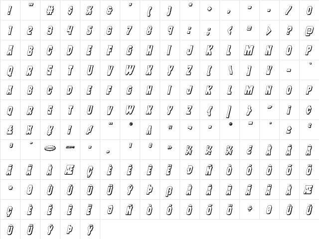 Freakfinder 3D Italic Italic font glyphpreview