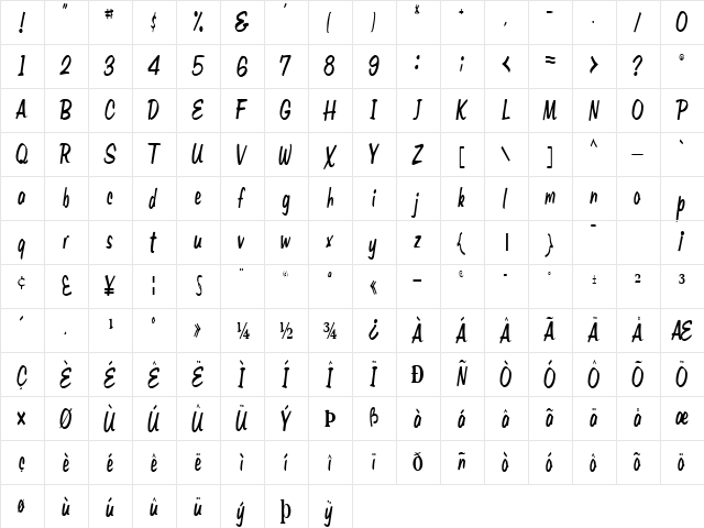 Brush Regular font glyphpreview
