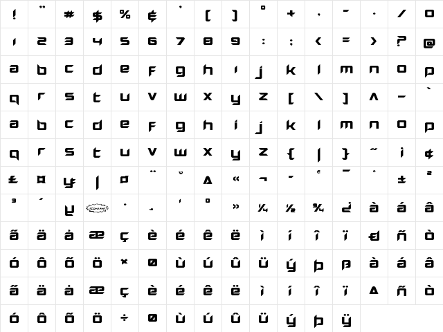 Hollow Point Expanded Expanded font glyphpreview