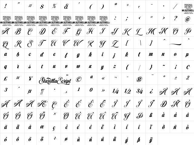 Starella Script PERSONAL USE Regular font glyphpreview