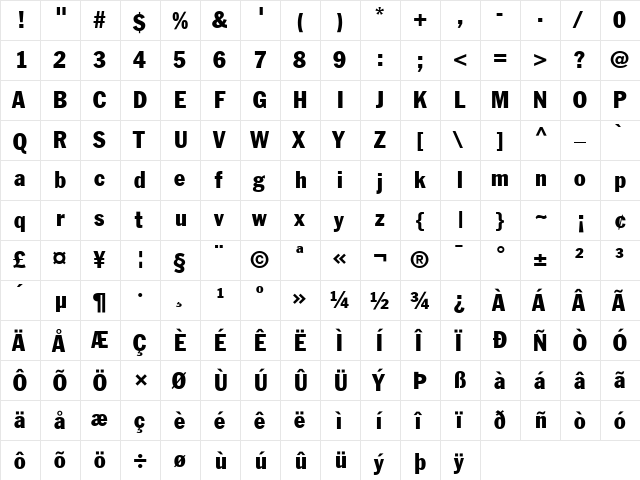 FrancoisCondensed  font glyphpreview