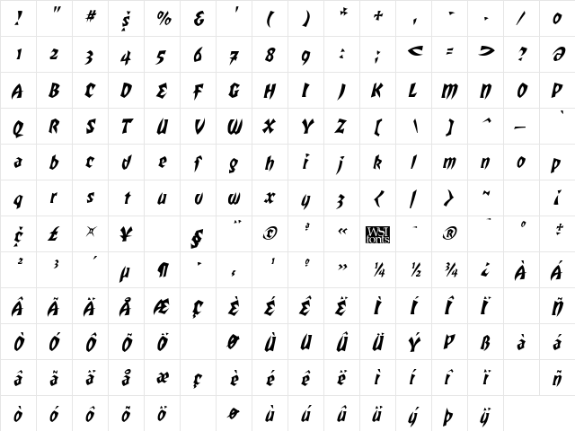 Transylvania Italic font glyphpreview