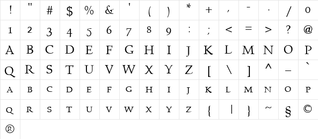 Prospero SmallCaps font glyphpreview