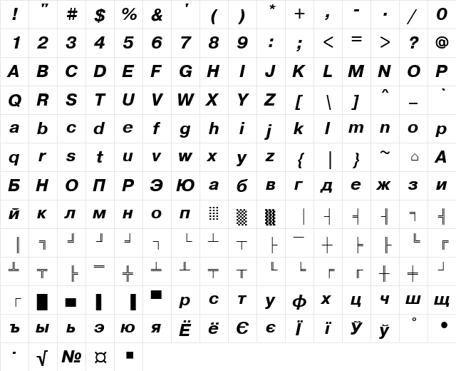 PragmaticaDOSCTT BoldItalic font glyphpreview