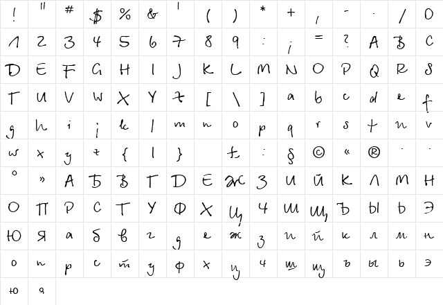 BetinaScript Normal font glyphpreview