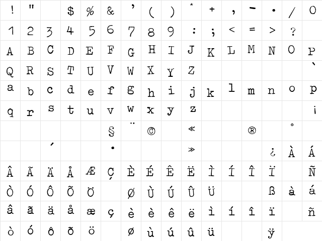 OldTypewriterRegA Regular font glyphpreview