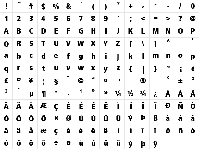 Frutiger Extra Black Cn Regular font glyphpreview