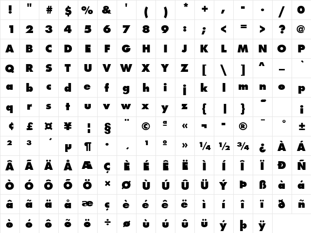 FuturaTExtBol Regular font glyphpreview