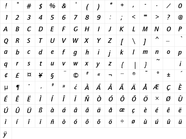 QuaySansMdITCTT Italic font glyphpreview