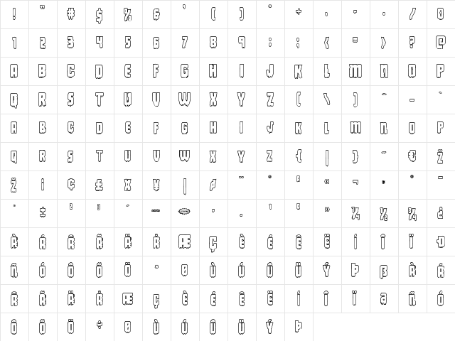 Deathblood Bold Outline Regular font glyphpreview