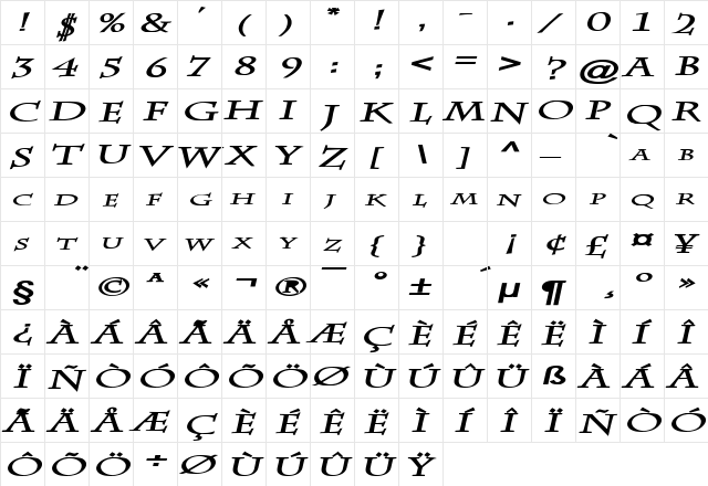 Chaz Extended Bold Italic font glyphpreview