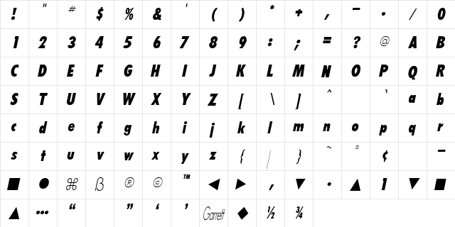 FutaruBoldCondItalic Regular font glyphpreview