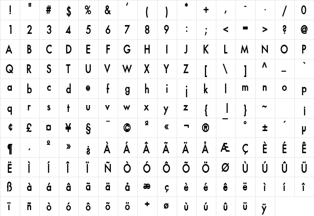 Fusi Condensed Bold font glyphpreview